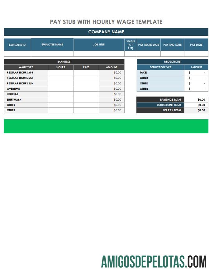 Em branco Modelo Word e PDF de recibo de pagamento por hora, versão 2